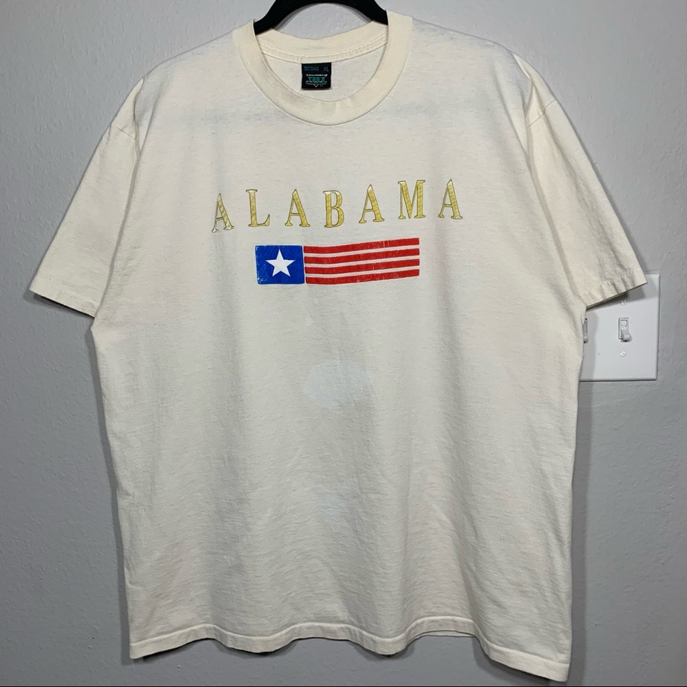 Vintage 90s‎ Alabama Flag Single Stitch Cream Tee XL